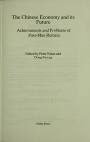 The Chinese economy and its future : achievements and problems of post-Mao reform /