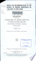 The findings and recommendations of the Department of Defense Independent Review Relating to Fort Hood : hearing before the Committee on Armed Services, United States Senate, One Hundred Eleventh Congress, second session, January 21, 2010.